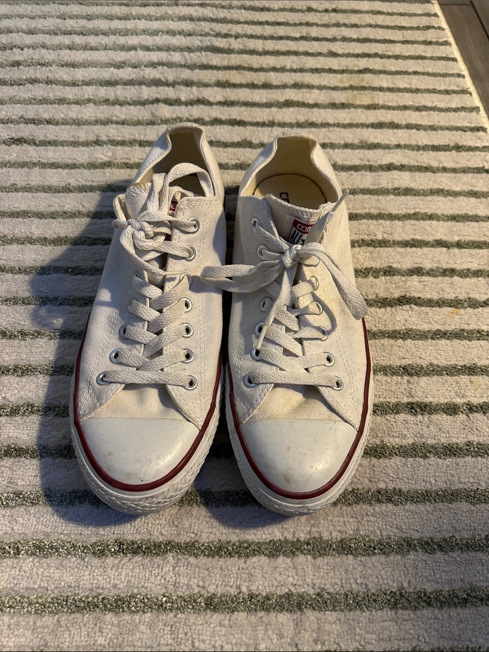 Converse Low-Top Canvas Sneakers in White with Red Accent